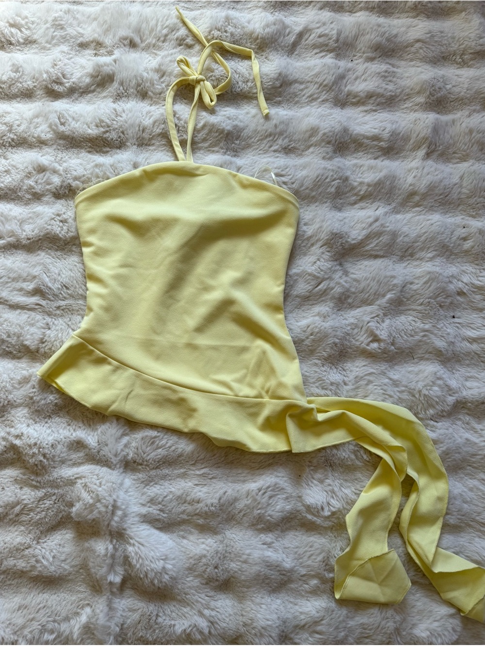 Yellow Halter Ruffle Tie Neck Top